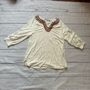 Soft Surroundings Sarita Top Medium Ivory Soft Knit Crochet Neckline 3/4 Sleeve